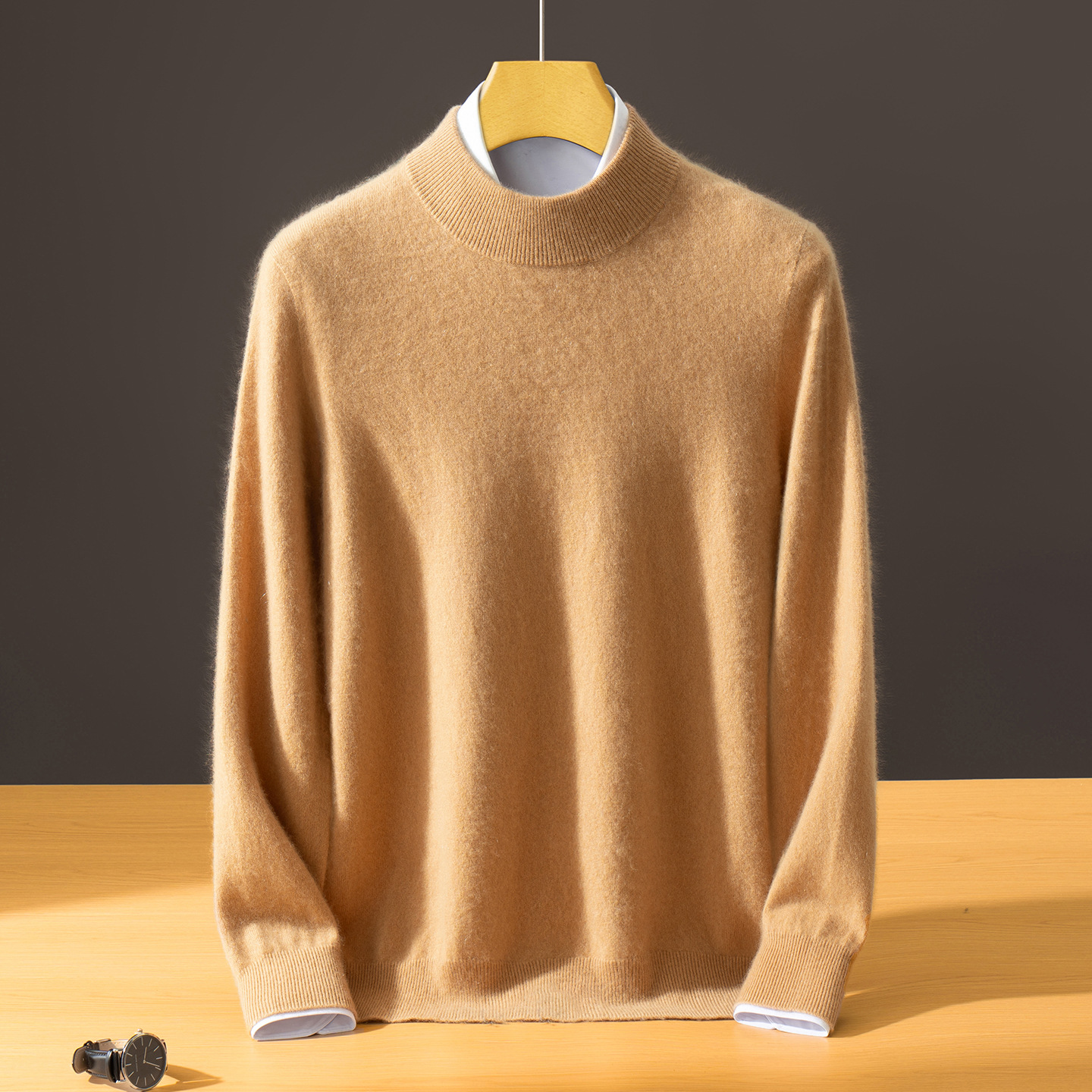 Men's Semi-High-Neck Solid Color Innerwear Cashmere Sweater photo 1