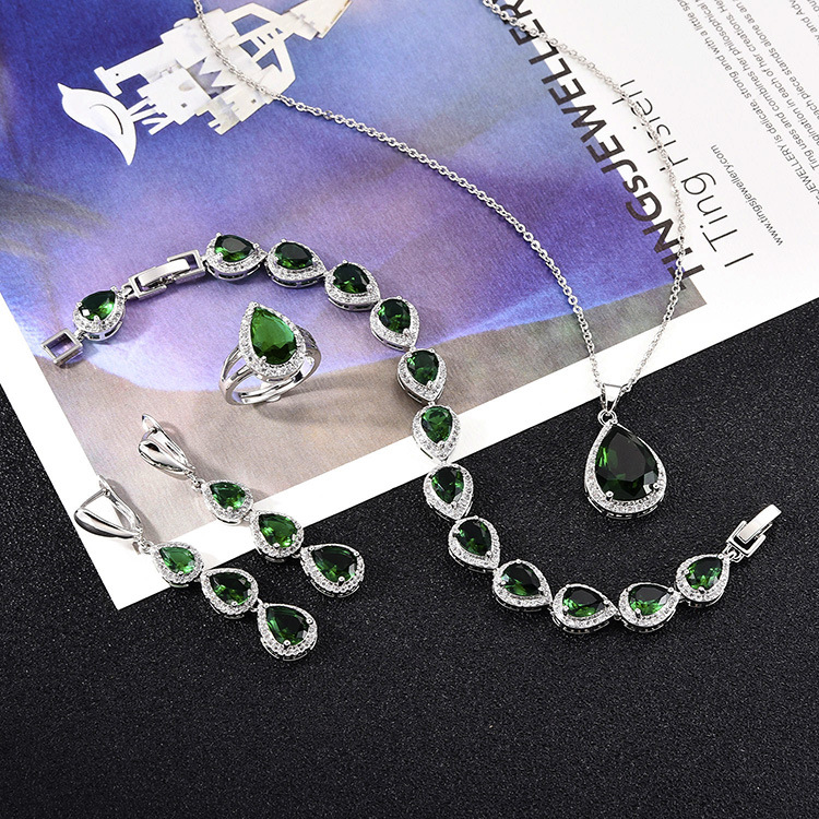 Water Drop Long Necklace Earring Ring Bracelet Ornament Suit photo 1
