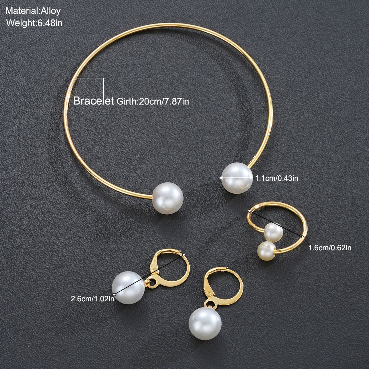 New Pearl Open Earrings Bracelet Ring Jewelry Set photo 2