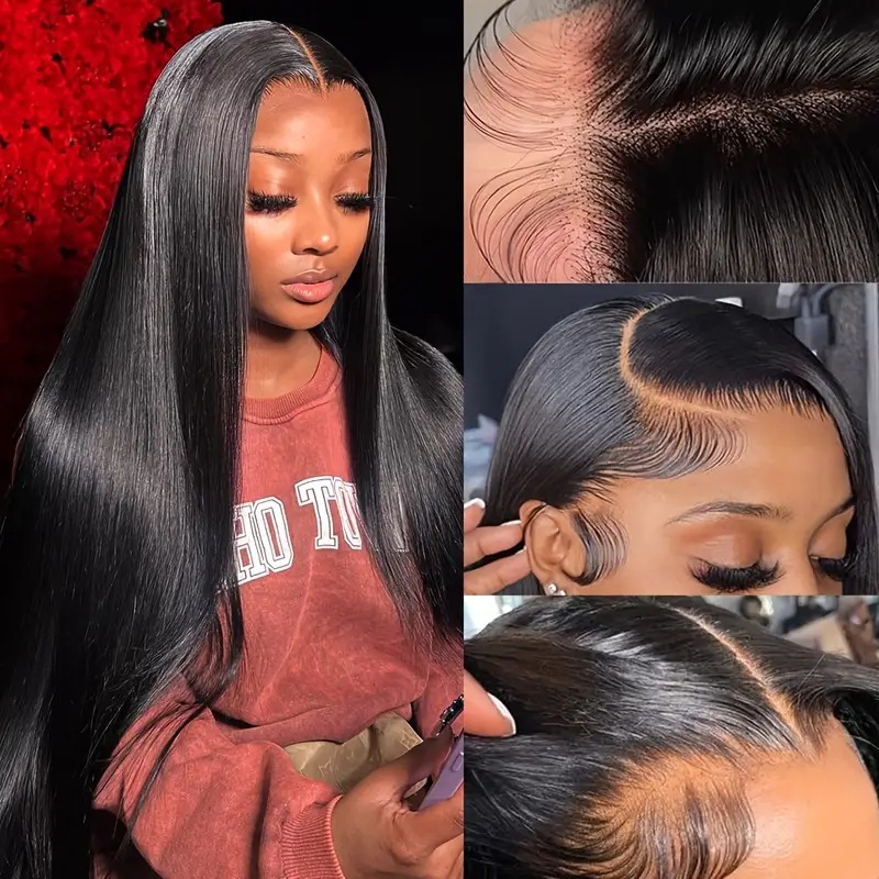 Fashionable Natural-Looking Wig Center-Parted Long Straight Lace Front Full-Hair Toupee photo 1