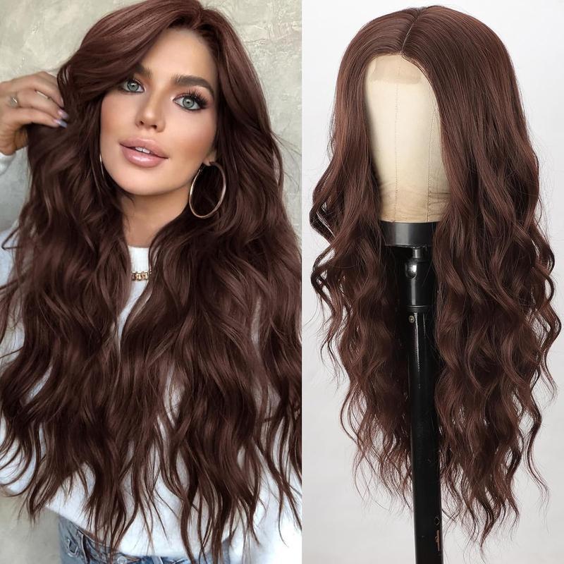 Dark Brown Large Wave Lace Front Wig Synthetic Headpiece photo 5