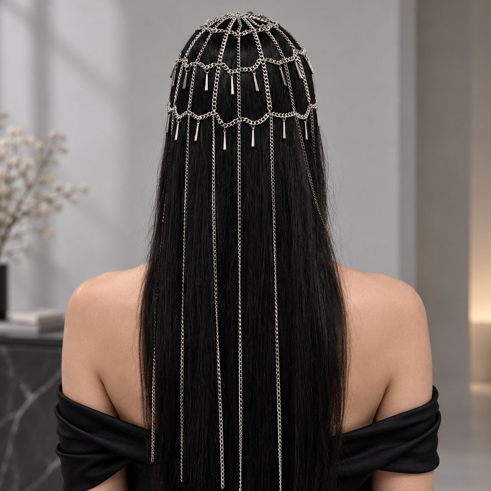 European And American Retro Mesh Tassel Hair Chain photo 2
