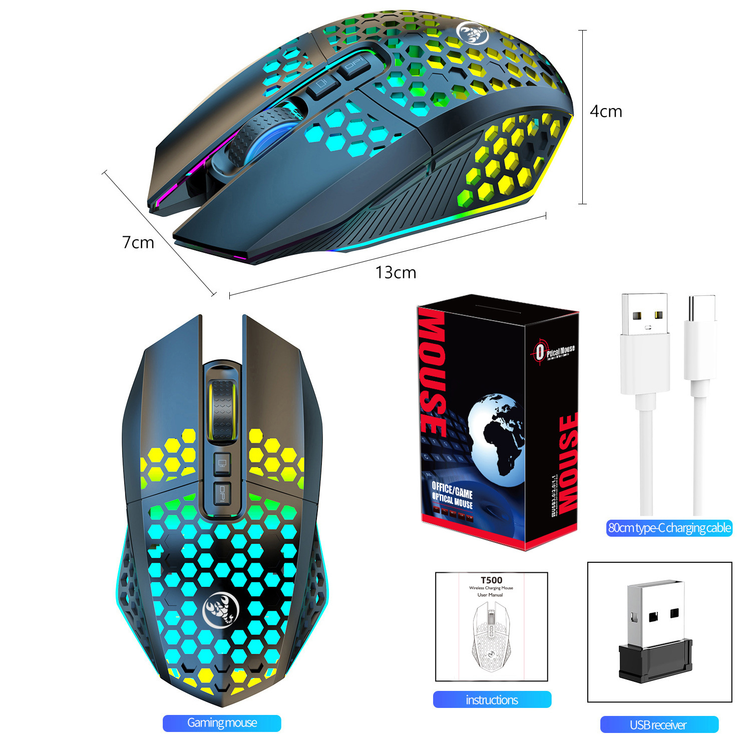 T500 Hole Mouse 24G Illuminated Rechargeable Wireless Mouse photo 2
