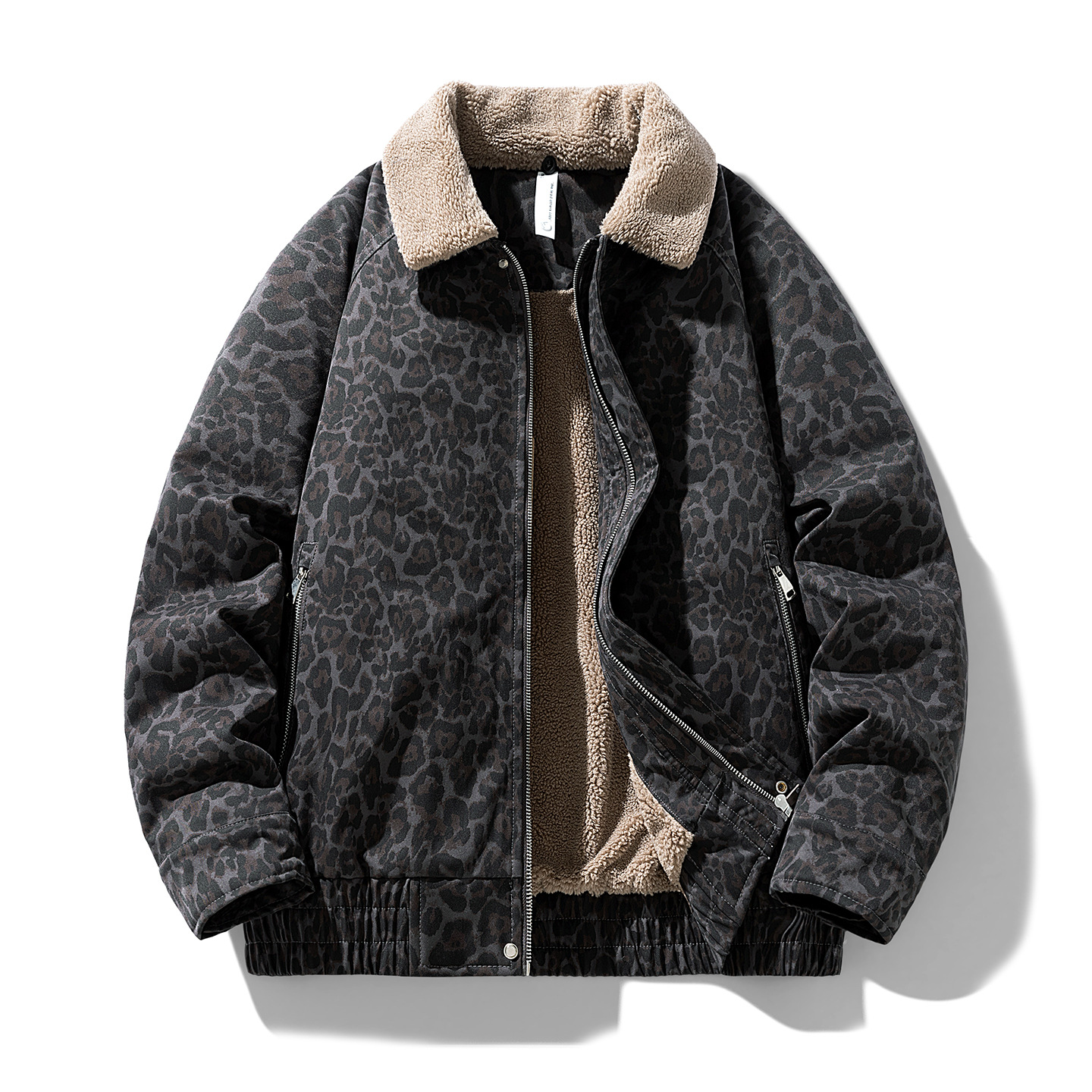 Leopard-print American-style Vintage Shearling Lapel Short Padded Warm Cotton Jacket photo 3