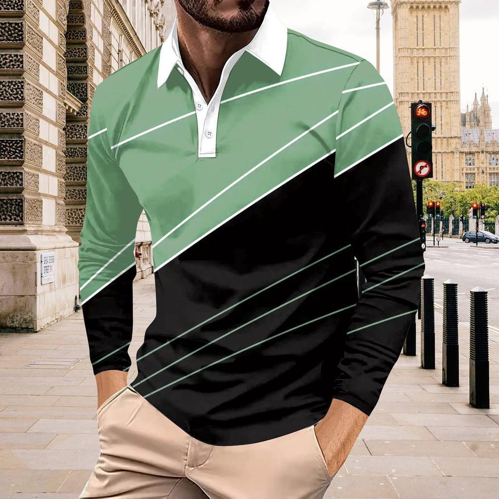 Men's Color-Block Long-Sleeved Button-Up Top photo 6