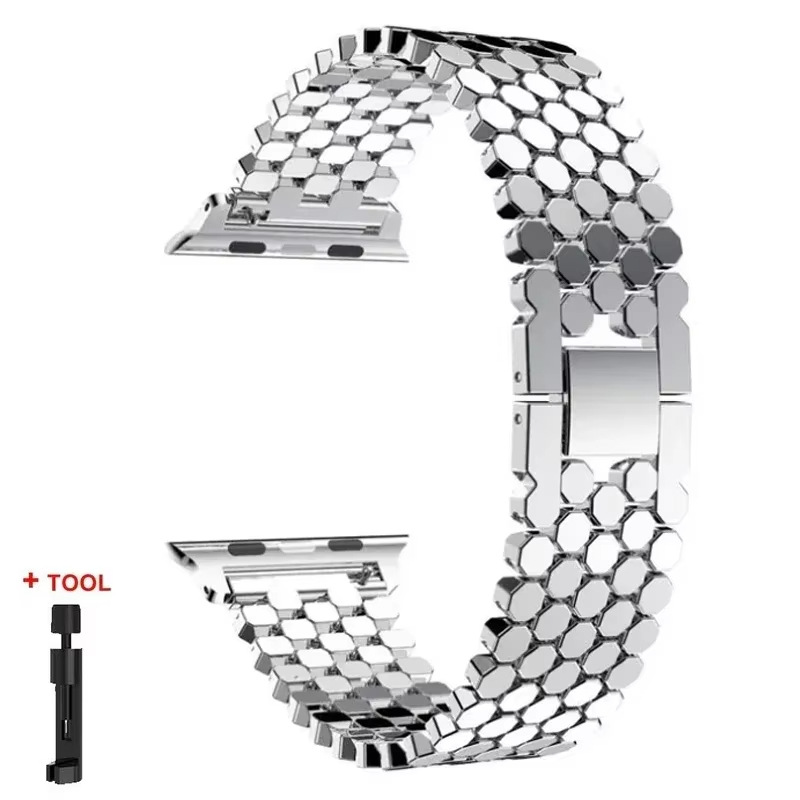 Suitable For Watch Straps Fish-scale Pattern Honeycomb Metal Strap photo 2