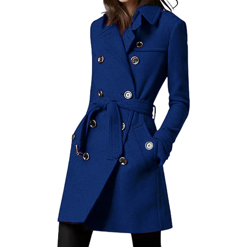 Womens Long Woolen Belted Double-breasted Coat With A Fitted Waist photo 6