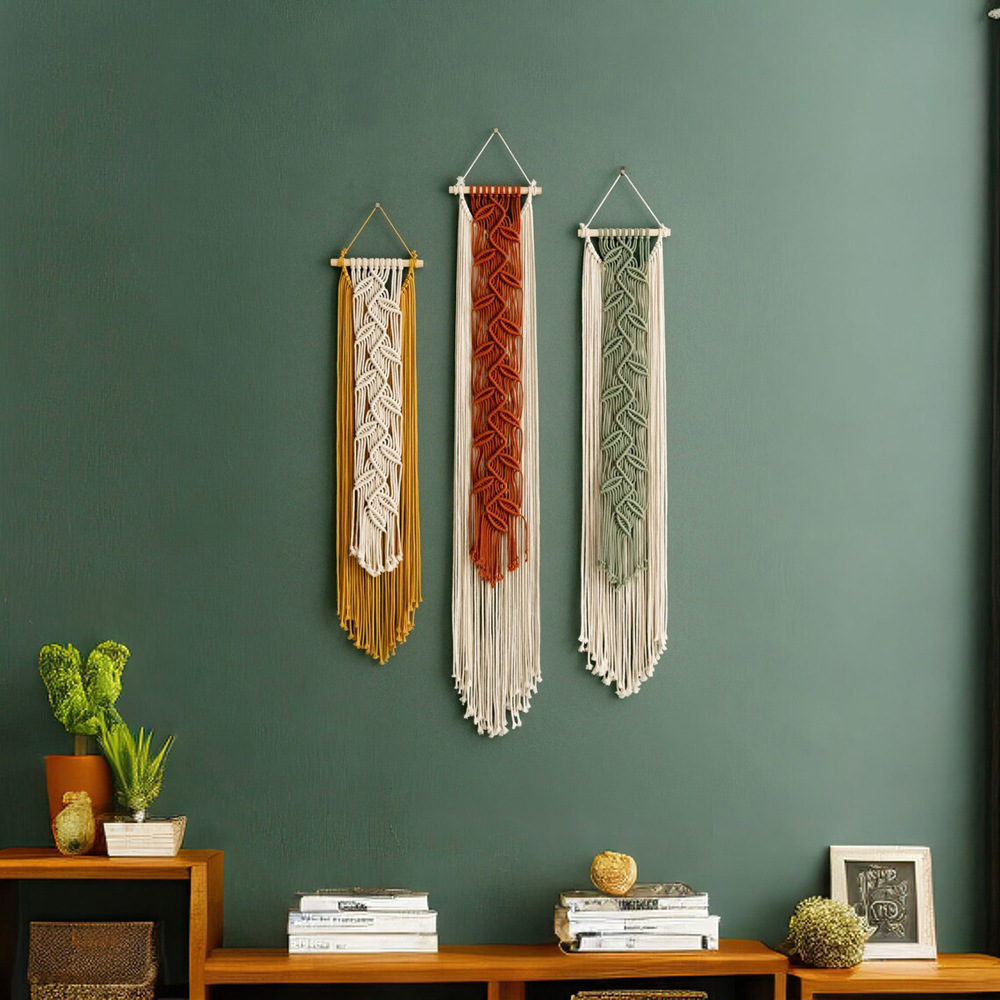 Bohemian Handwoven Wall Hanging Tapestry - Nordic Leaf Pattern Macrame Wall Decor for Living Room Bedroom Home Interior Design photo 1