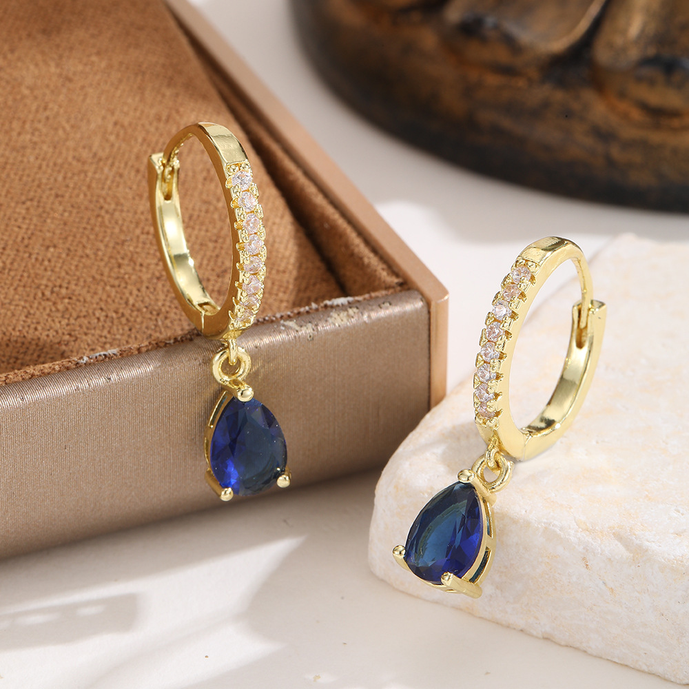 Sapphire Teardrop Womens Gold-plated Vintage Chic Diamond-studded Earrings photo 4
