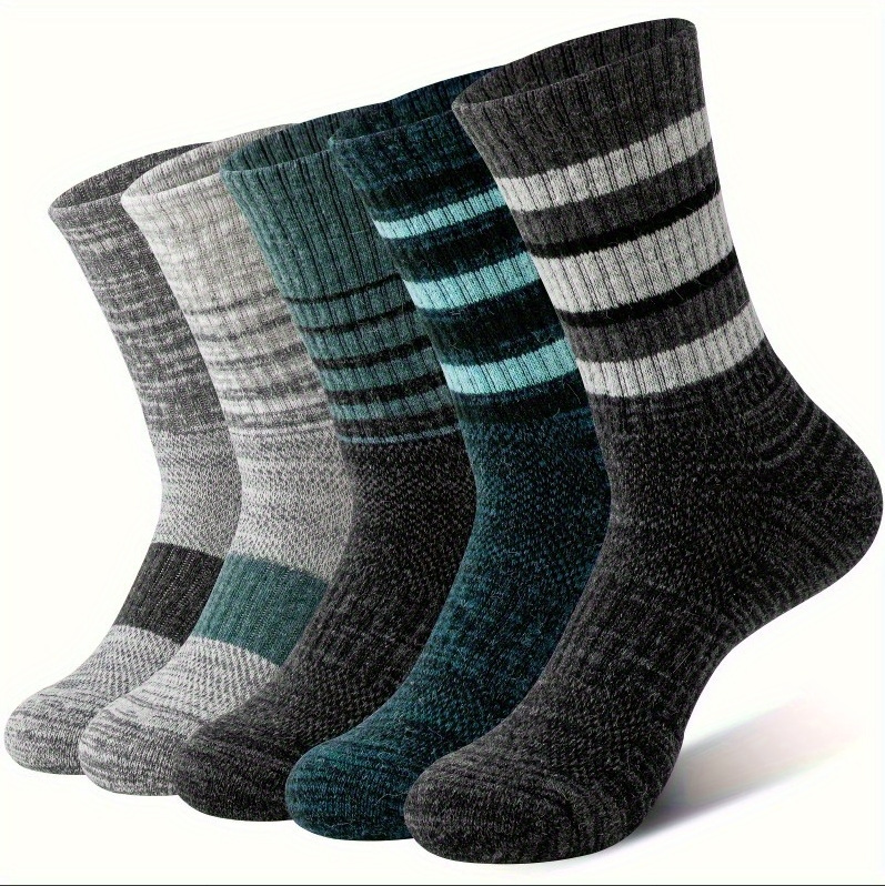 Mens Chunky Yarn Retro Striped Sweat-wicking Breathable Mid-calf Athletic Socks photo 3
