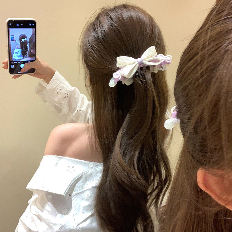 Floral Bow Banana Clip Fabric Headdress photo 2