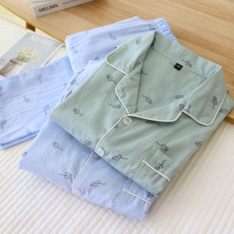 Pure Cotton Gauze Long-sleeved And Long-pants Men's Pajamas photo 6