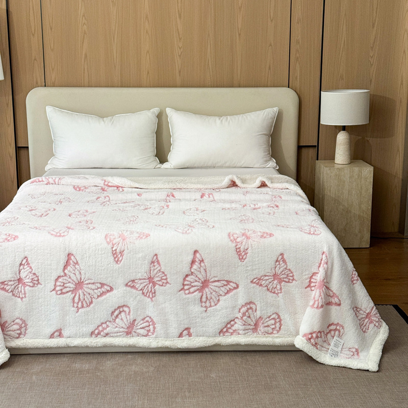 Double-layer Cationic Jacquard Butterfly-patterned Taffeta Fleece Blanket photo 1