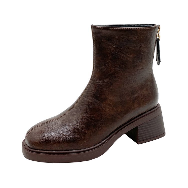 Retro Chunky-heeled Short Square-toe Mid-heel Boots photo 3