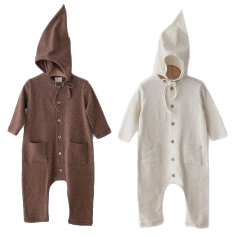 Solid-color Pocketed Chest-opening Baby Romper photo 5