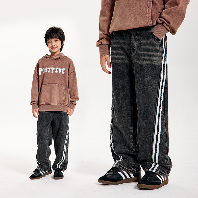 Retro Childrens Straight-Leg Casual Patchwork Jeans photo 1