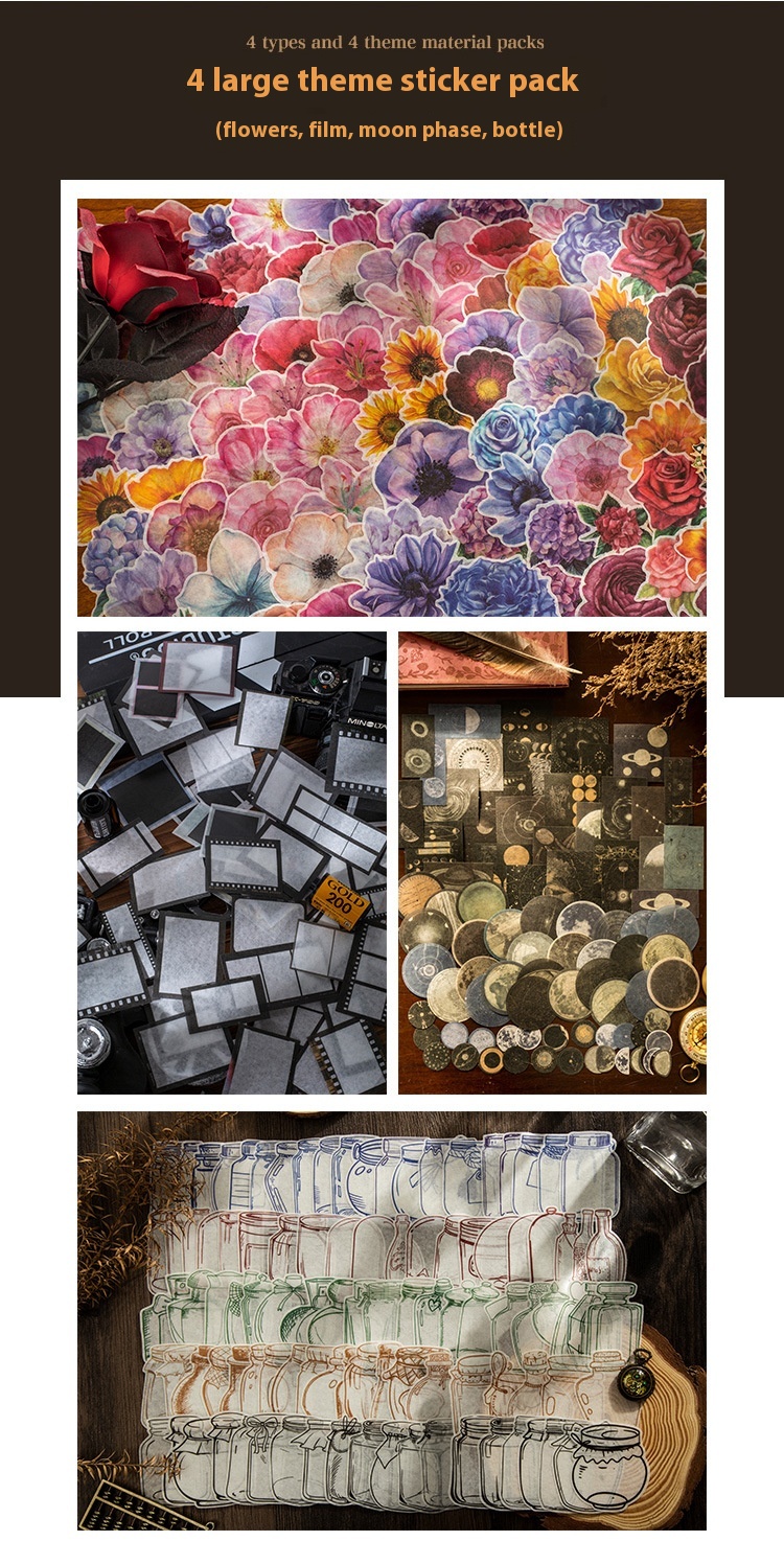 Beautiful Day Time Series Bottle Film Moon Flower Theme Washi Sticker Pack photo 4