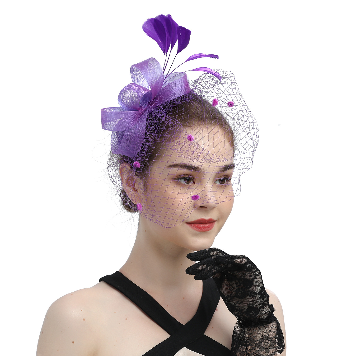 Bride Veil Hair Bow Top Hat Headdress Flower Cover Face Mesh Head photo 5