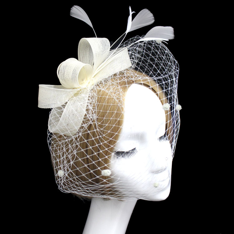 Bride Veil Hair Bow Top Hat Headdress Flower Cover Face Mesh Head photo 7