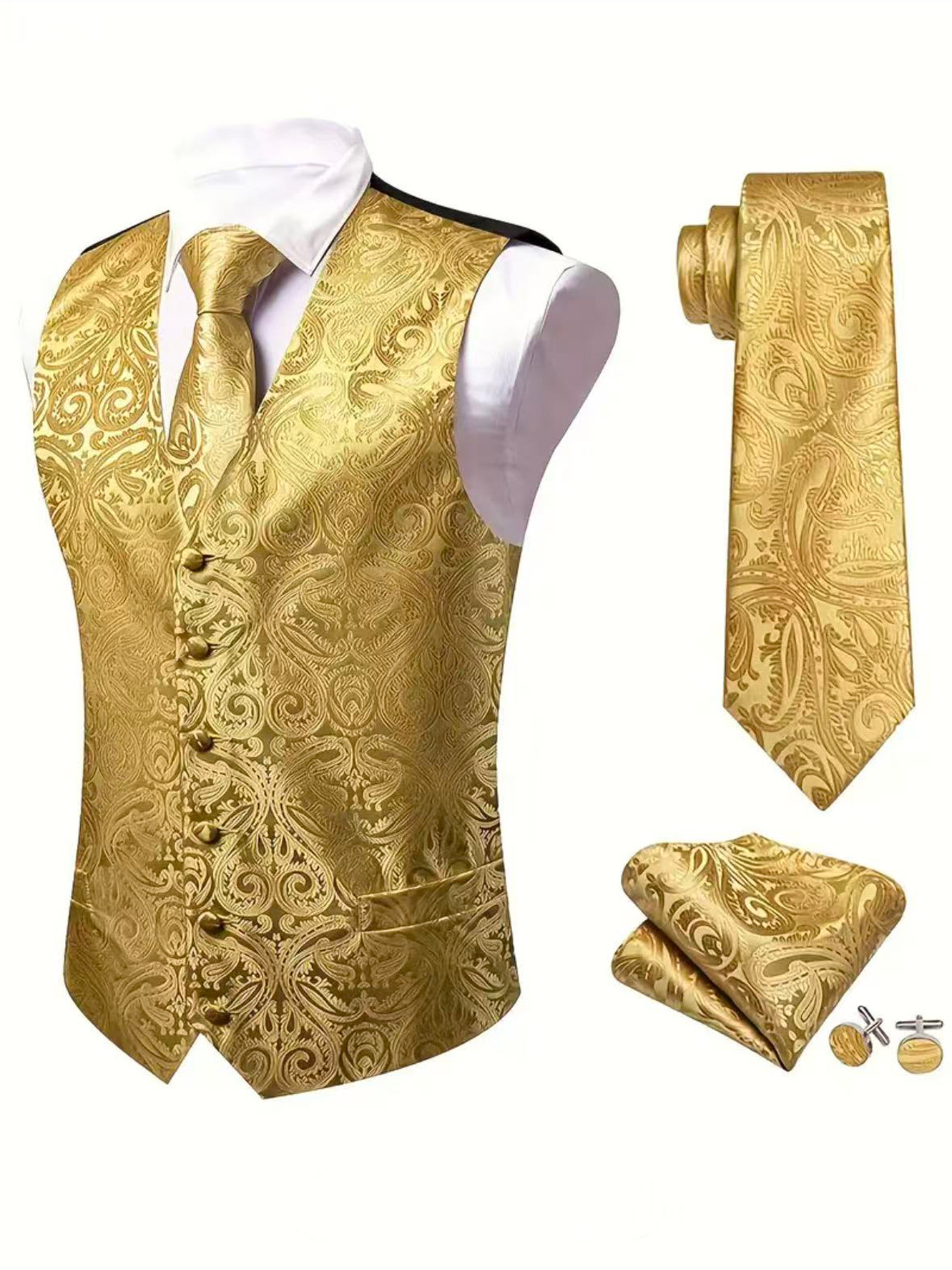 Men's Vest Set With Tie, Pocket Square, And Cufflinks Included photo 2