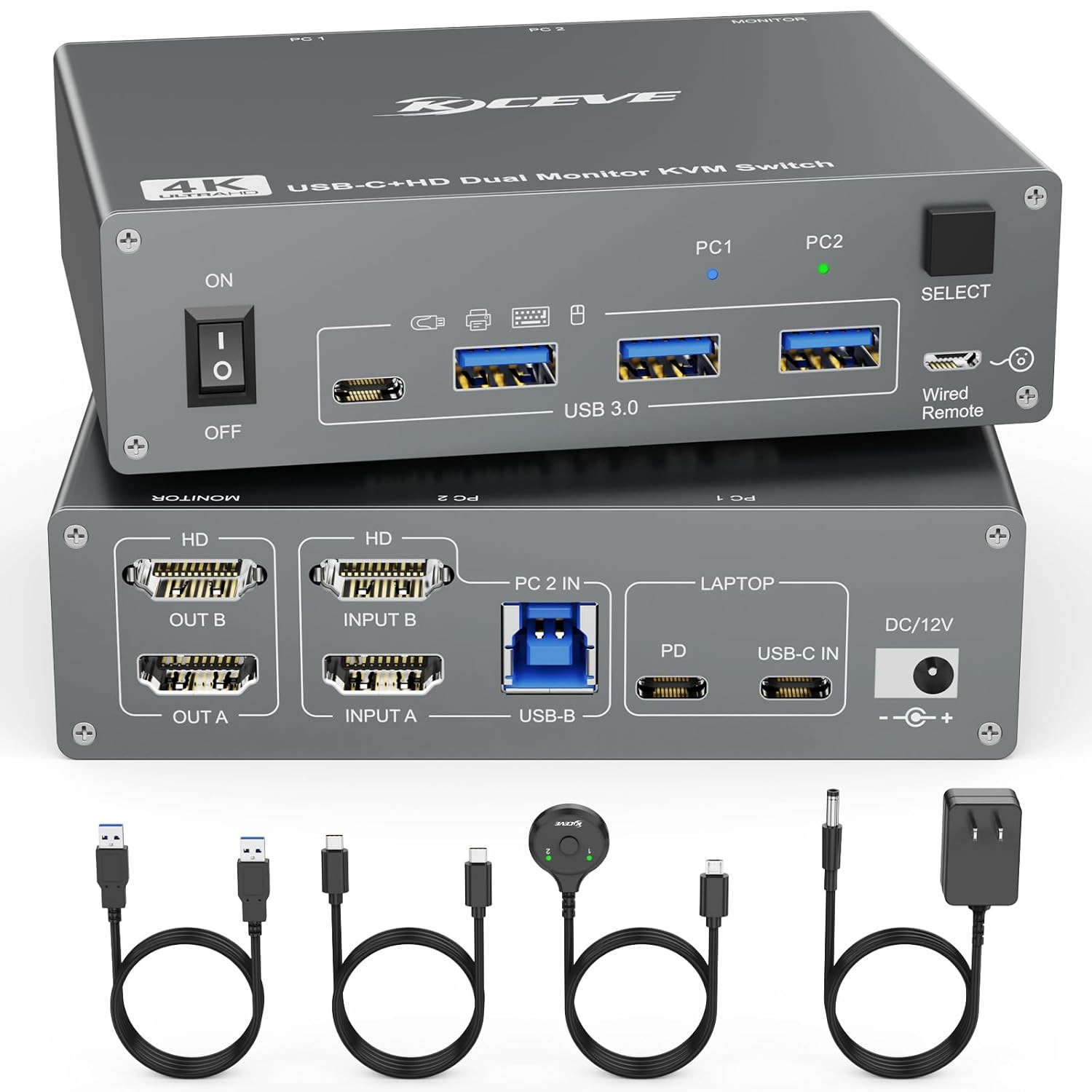 2-Monitor 2-Computer USB Dual-Monitor USB 30 USB Type-C KVM Switcher photo 1