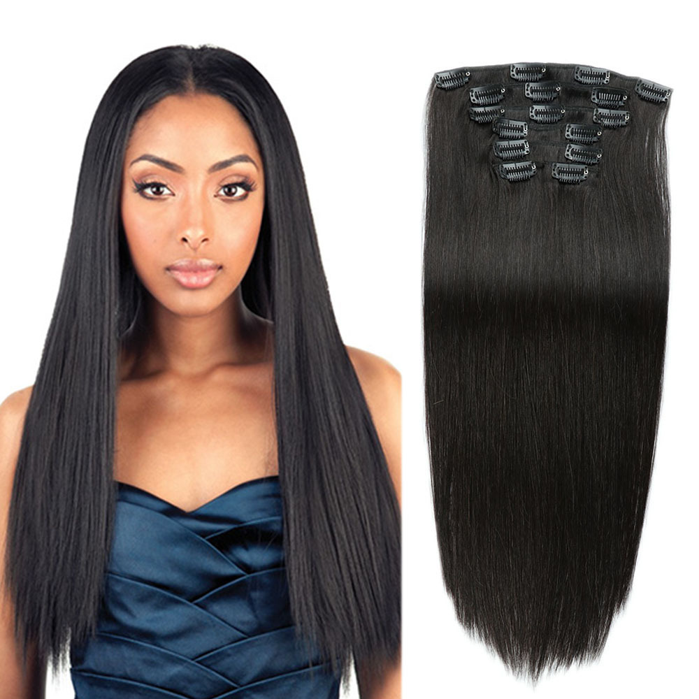 Clip-in Hair Real Human Hair Seven-piece Set 14 Inches 70g Hair Extensions Wig photo 1