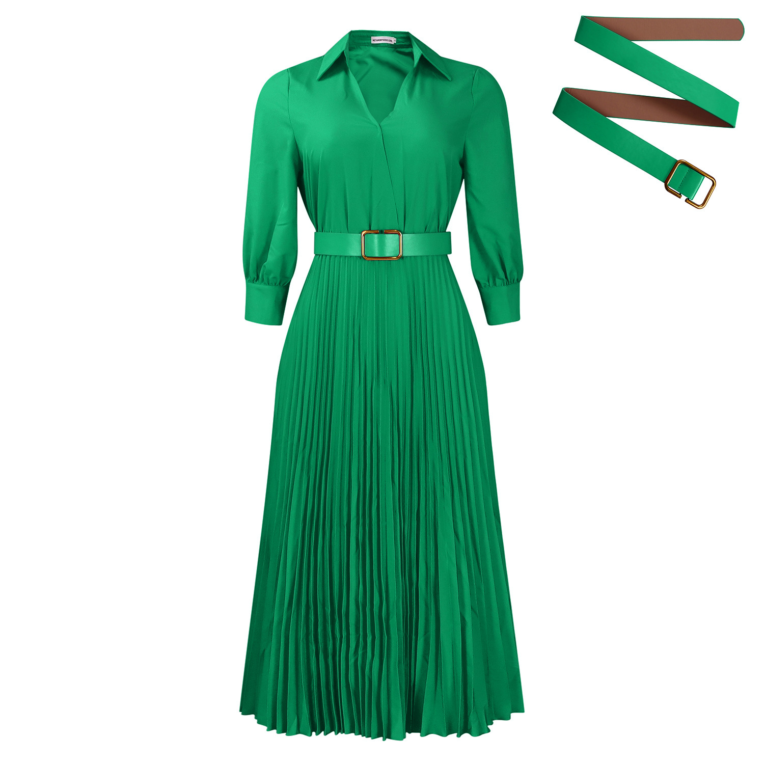 Fashionable V-neck Solid-color Long-sleeved Dress photo 2