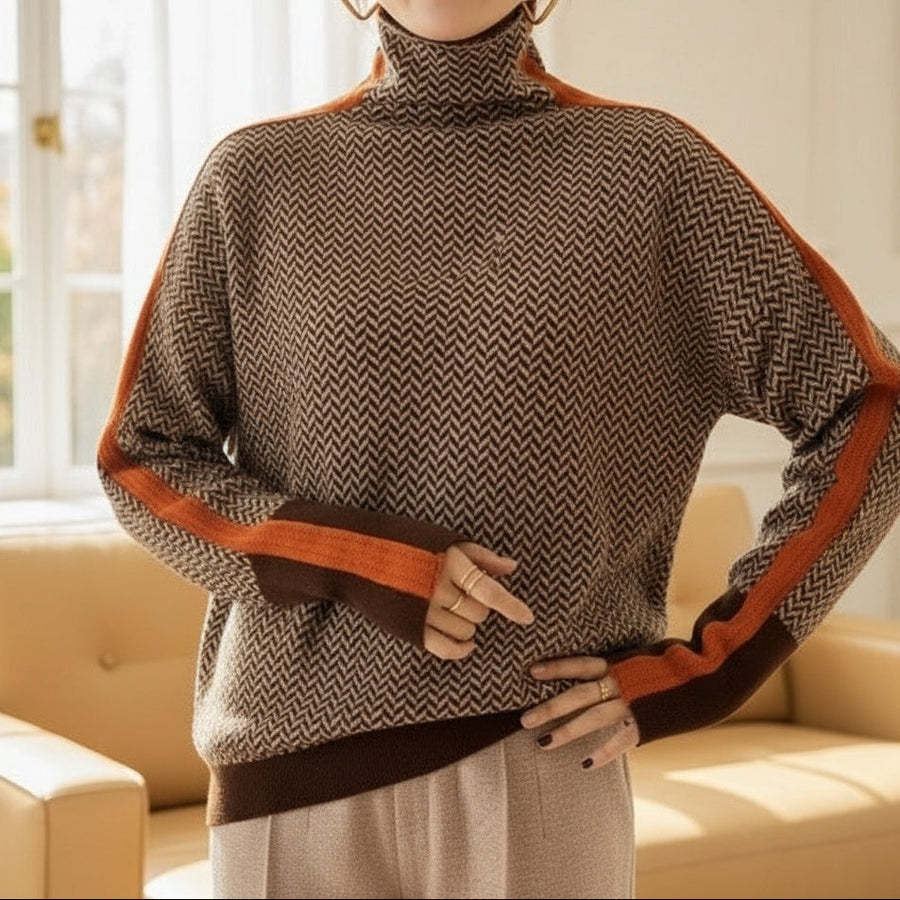 Retro-patterned Contrast-color Bottoming Shirt photo 3