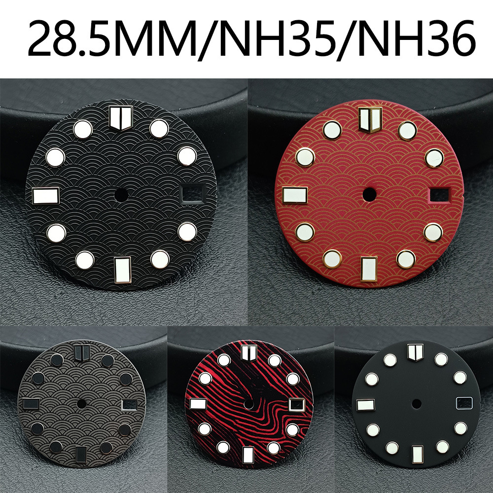 28.5mm Fish-scale Pattern Luminous Dial Suitable For NH35NH36 Mechanical Movement Watch Dial Accessories photo 1