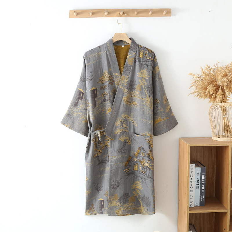 Japanese-style Pure Cotton Jacquard Kimono-style Pajama Robe For Couples photo 2