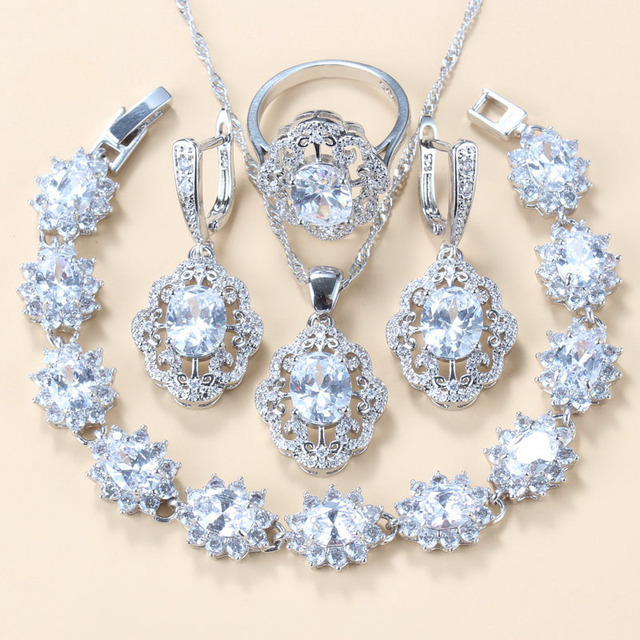 Garnet Cubic Zirconia Earrings Pendant Necklace Bracelet Ring Gift 4 PCs Set photo 5