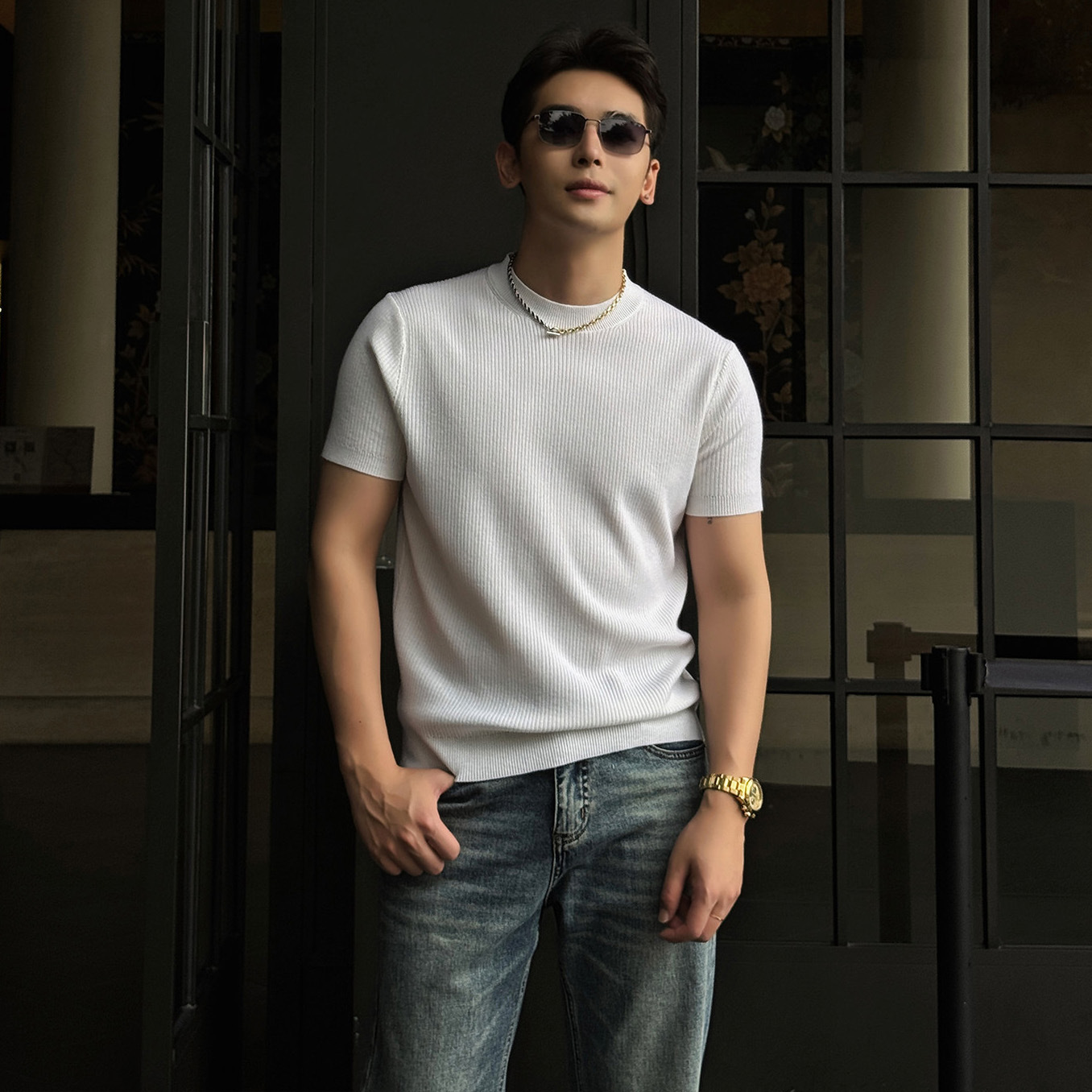 Men's Half-Neck Anti-Stripe Ice-Silk Short-Sleeve T-Shirt For Summer photo 6
