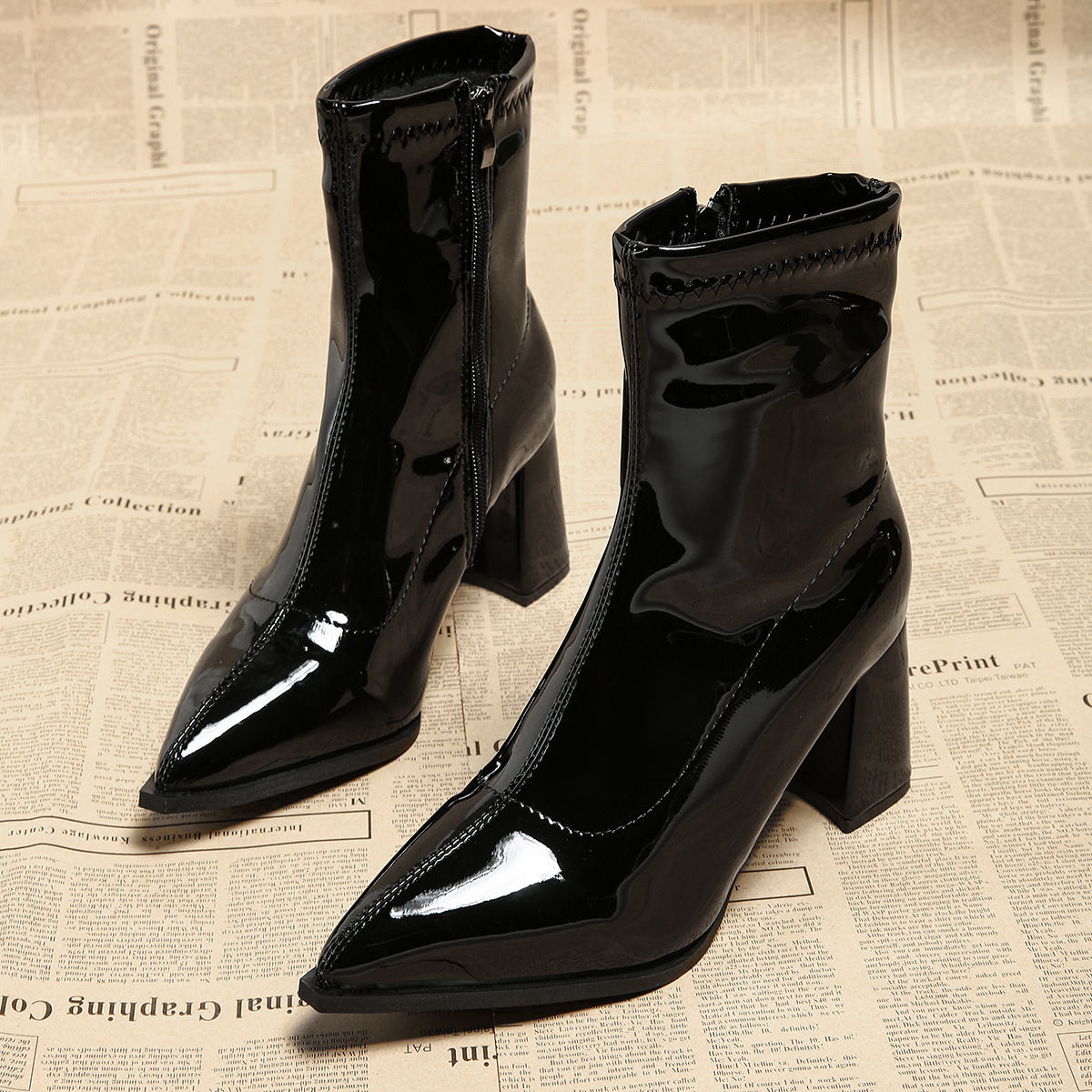 Women's Pointed-toe Chunky-heel Ankle Boots photo 1
