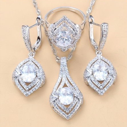 Gem-inlaid Pendant Earrings Necklace Ring Ladies Three-piece Set photo 6