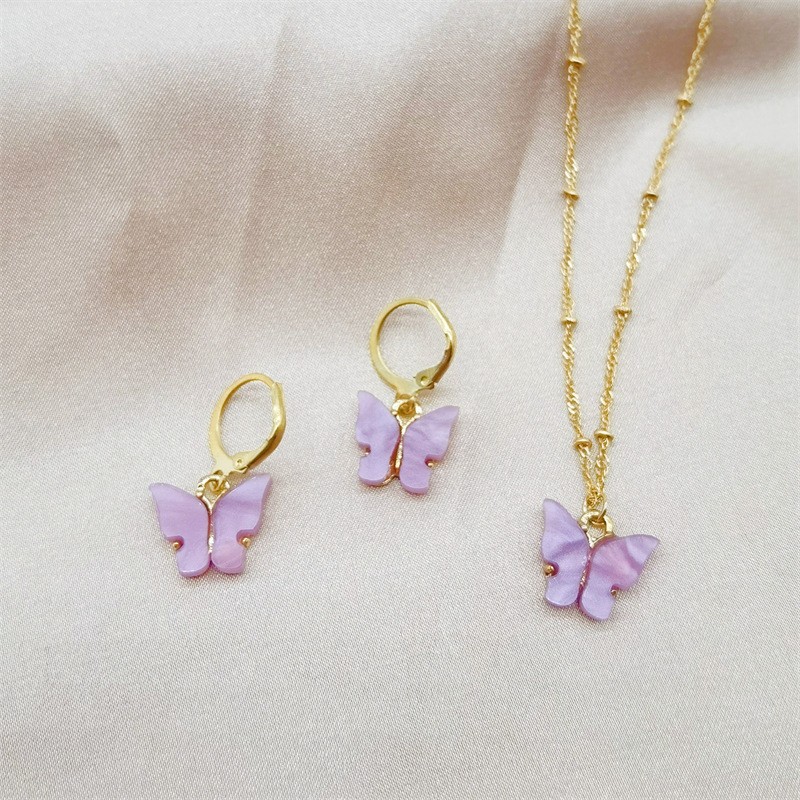 Color Acrylic Butterfly Earrings And Necklace Set photo 1