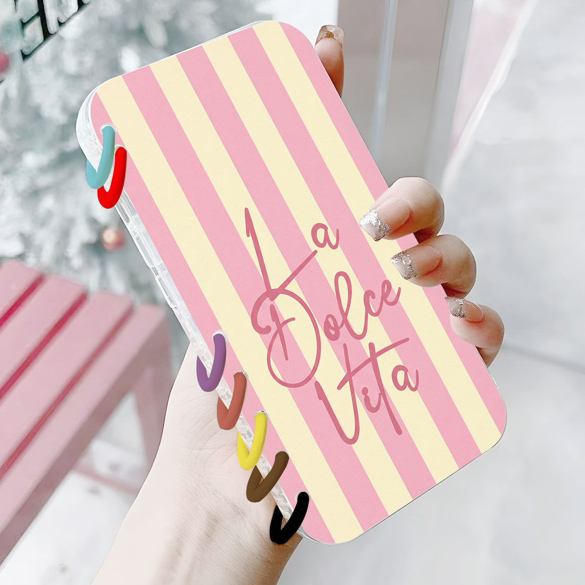Powder Yellow Striped Notebook Flip Phone Case photo 3