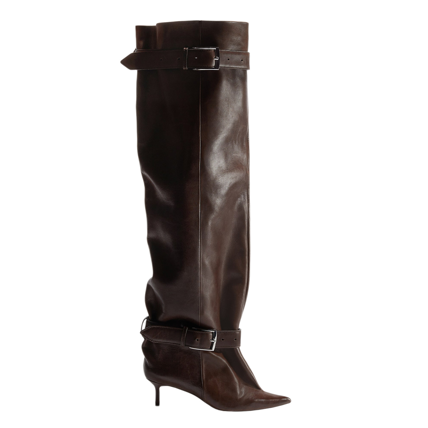 Pointed-toe Low-heeled Buckle-decorated Over-the-knee Womens Boots photo 2