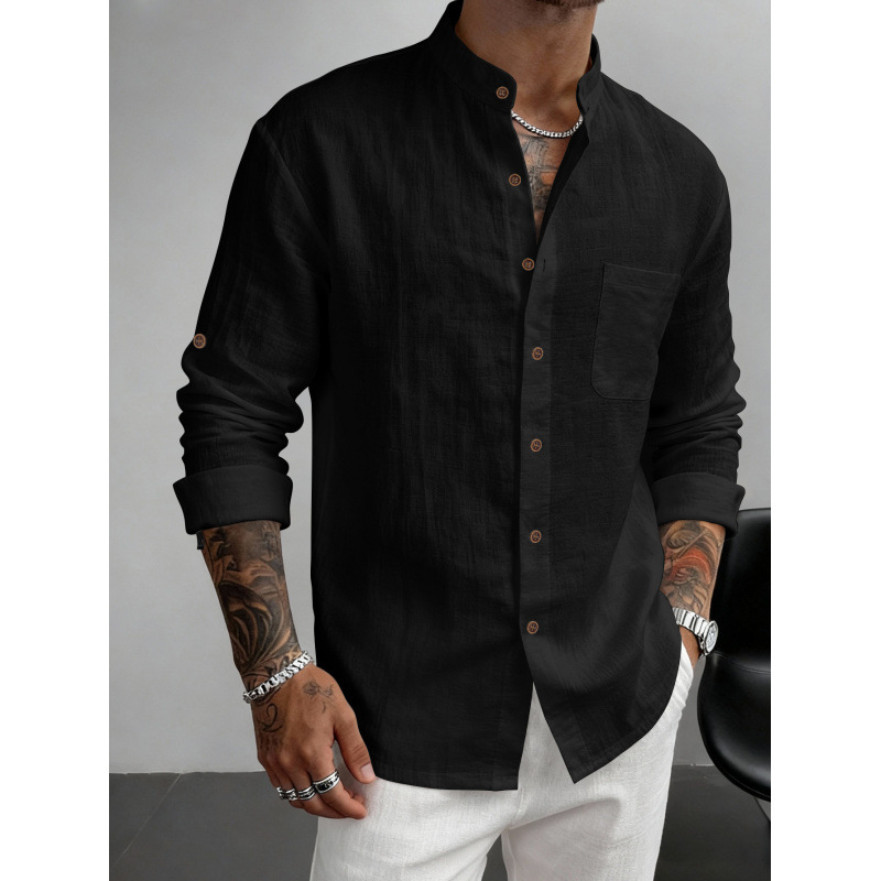 Hawaiian Style Stand-up Collar Breathable Casual Long-sleeved Shirt photo 2