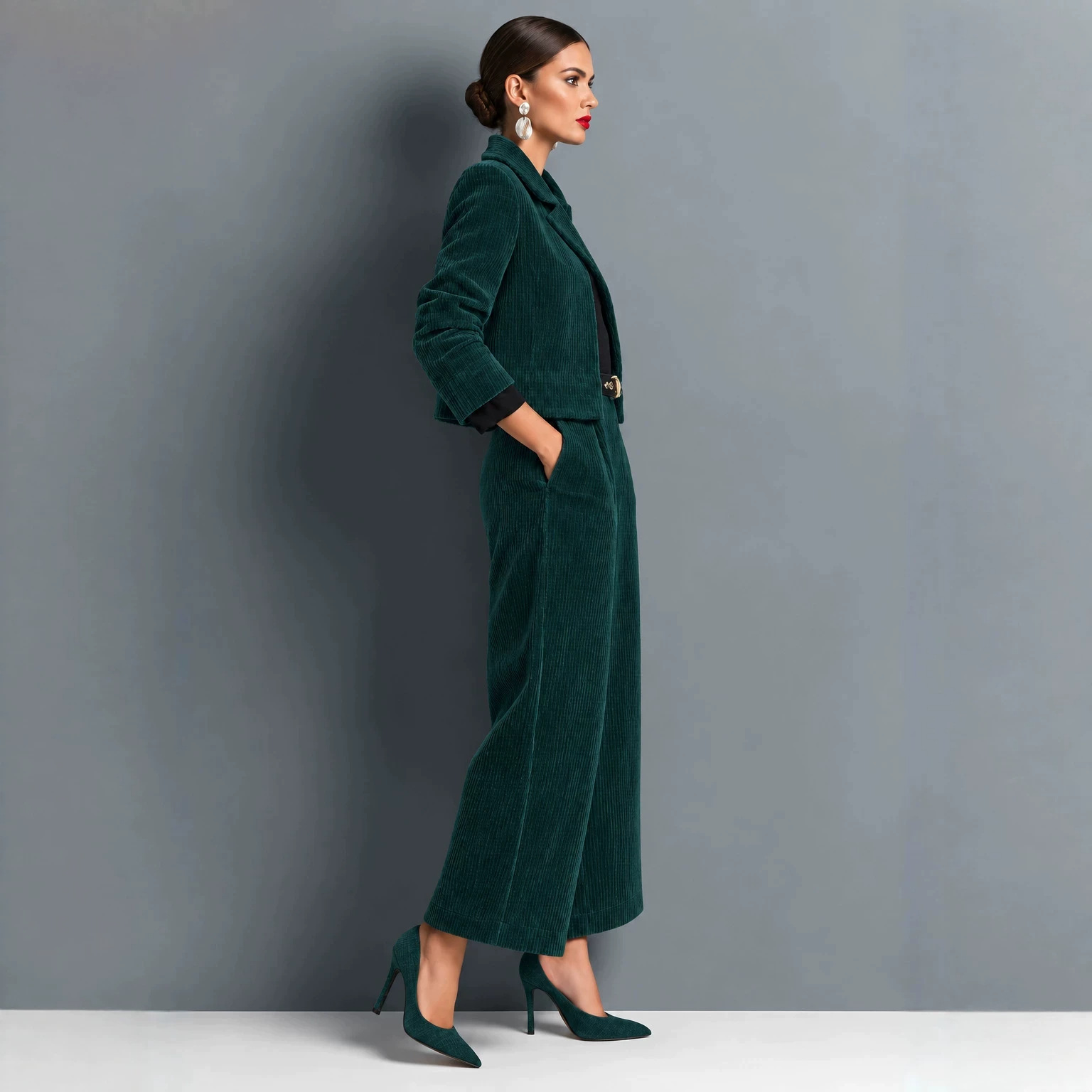 Corduroy Cropped Jacket And Wide-leg Pants Set photo 7