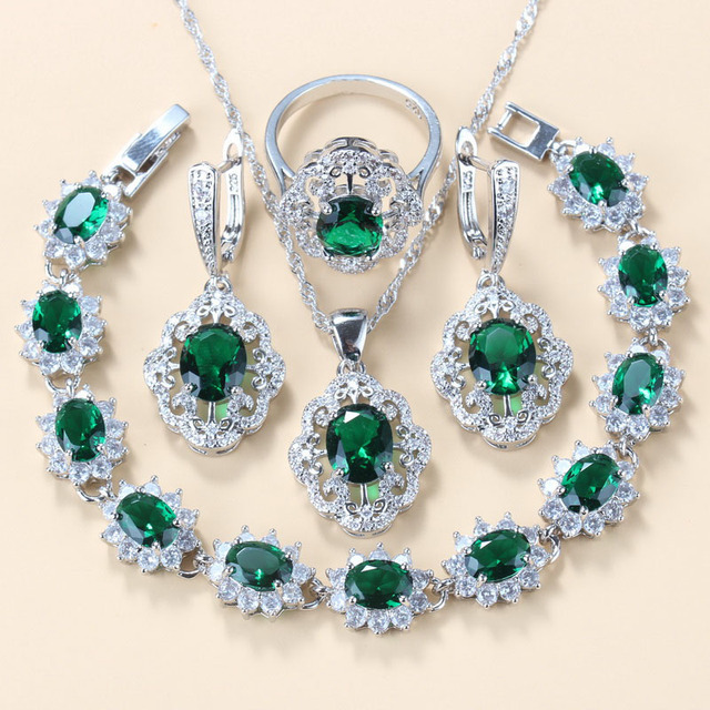 Garnet Cubic Zirconia Earrings Pendant Necklace Bracelet Ring Gift 4 PCs Set photo 2