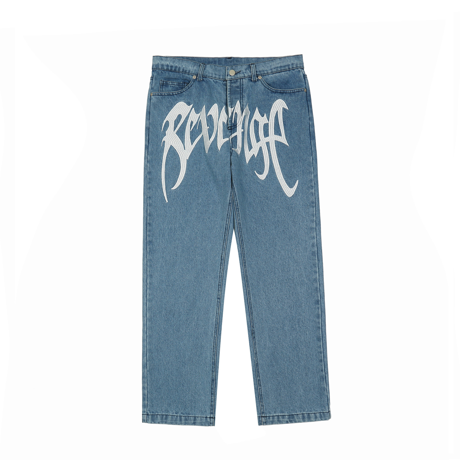Printed Denim Pants, Trendy Casual Loose-fit Straight-leg Trousers For Men photo 4
