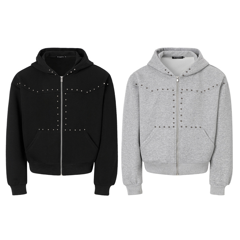 Rivet-zip Hooded Loose-fit Cropped Cardigan Unisex Jacket photo 1