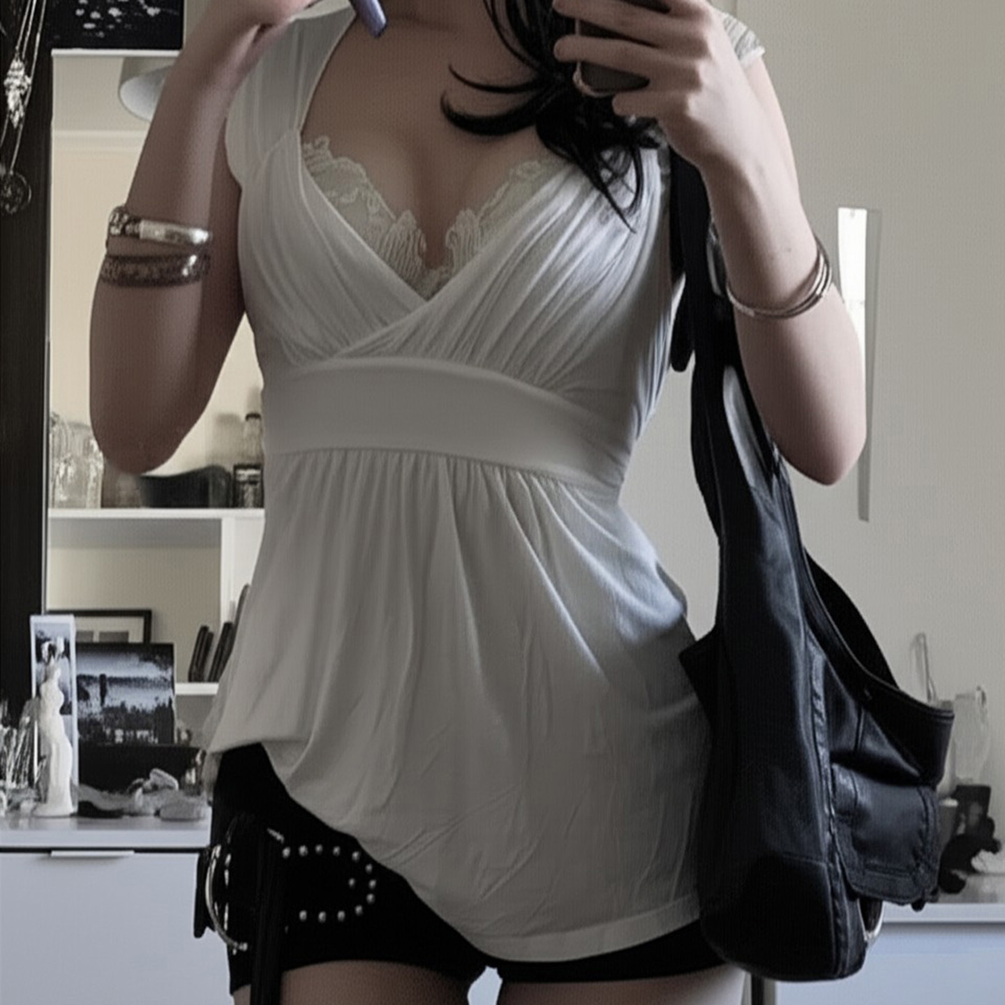 Women's White Lace-mesh Knitted Top photo 1