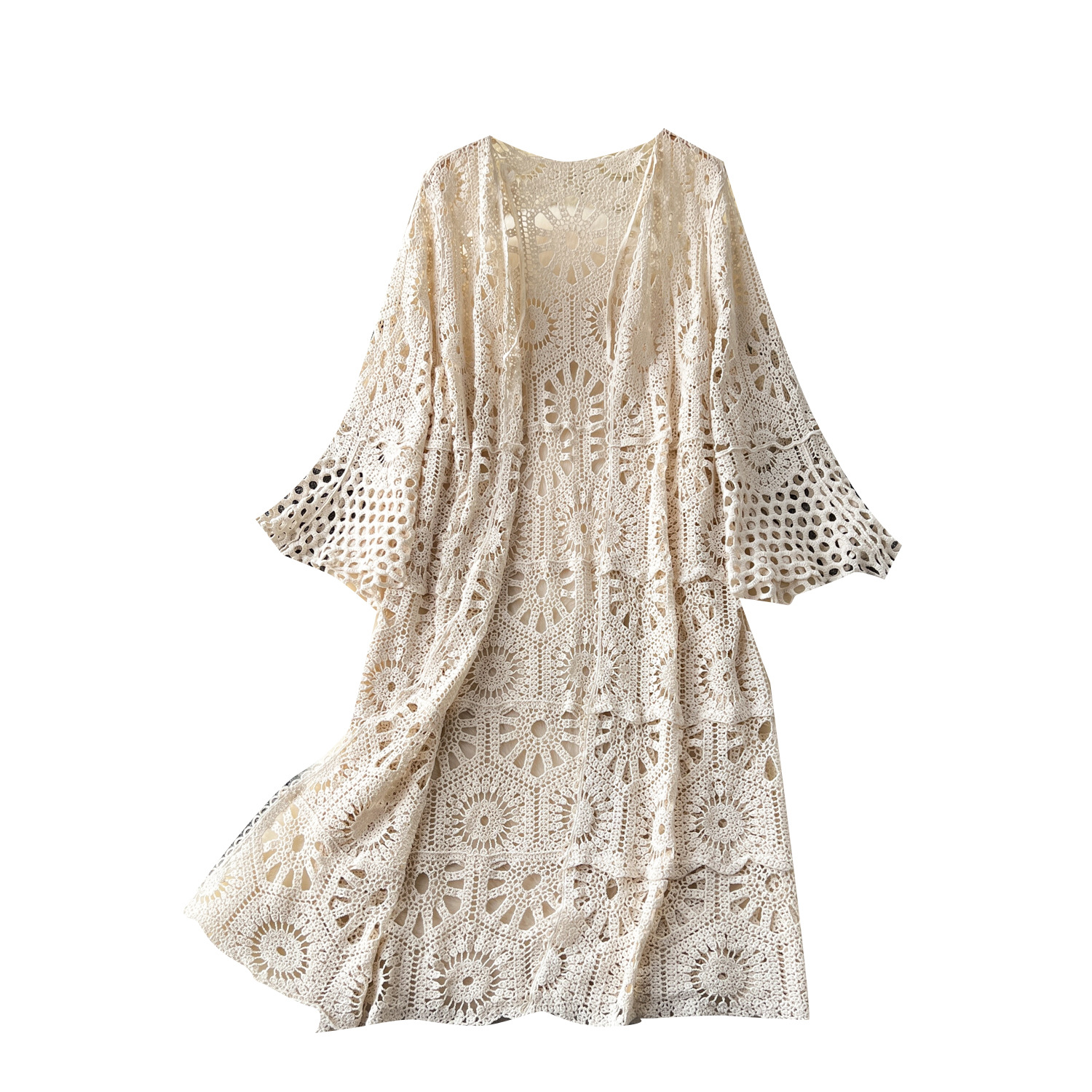Versatile Slimming Hollow-out Crochet Knit Cardigan Womens Resort-style Outerwear Shawl photo 5