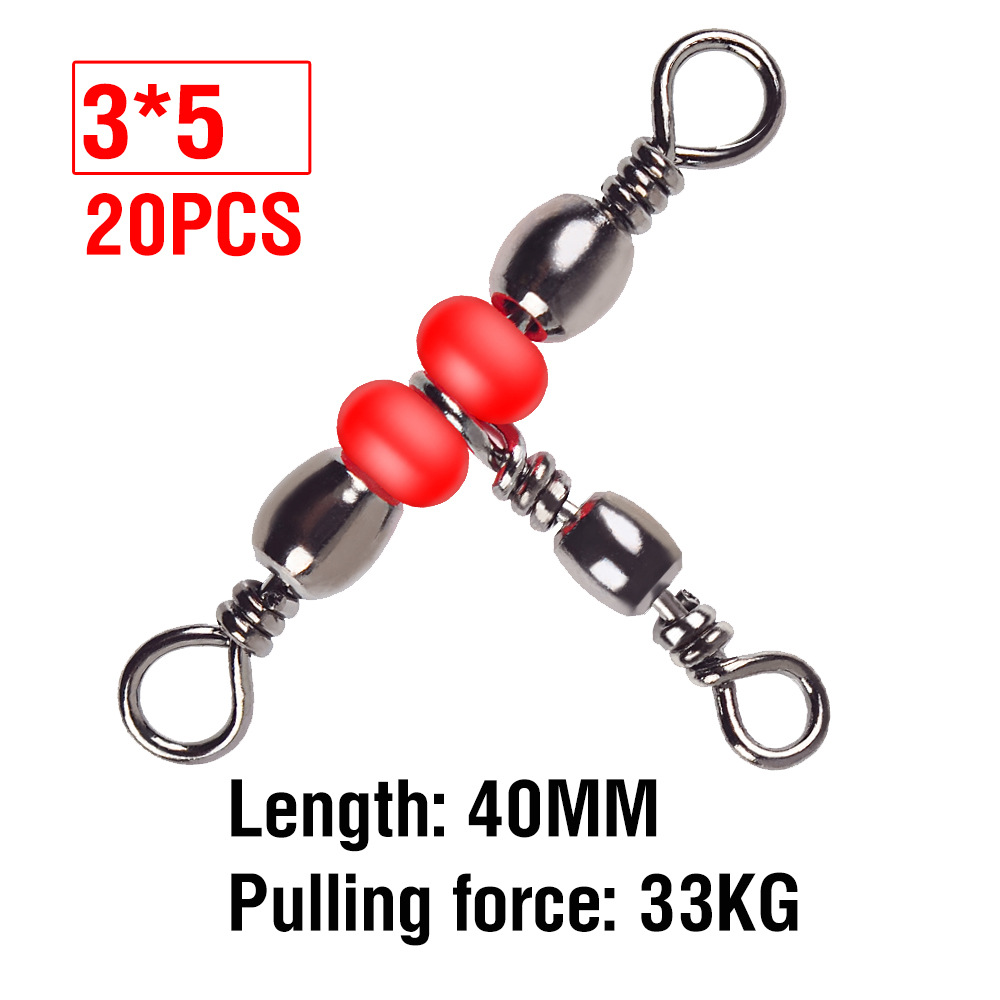 Red Bead Triple Swivel T-Connector Fishing Accessory Figure-Eight Swivel Fishing Gadget photo 4