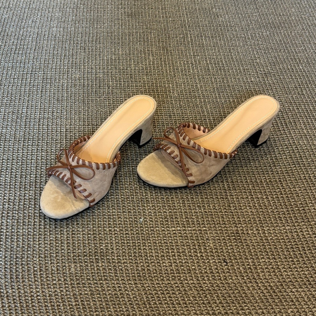 Retro Bow-knot High-heeled Woven Slide Sandals photo 2