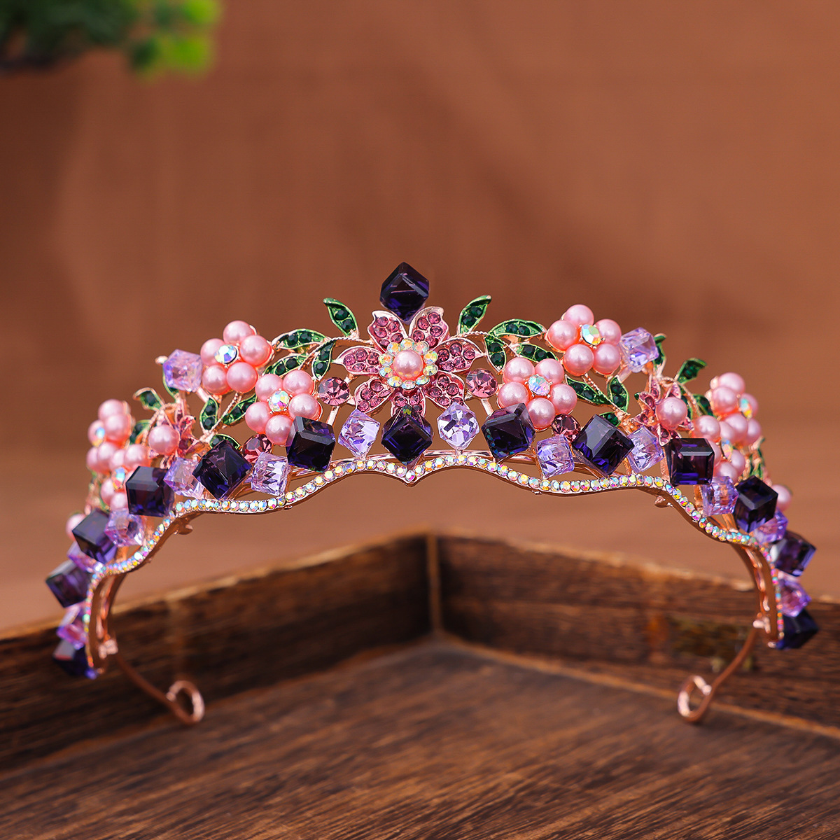 Women's Retro Purple Crystal Princess Crown Headdress photo 3