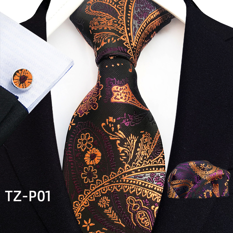 Mens Plaid Formal Tie Pocket Square And Cufflinks Three-Piece Set photo 2