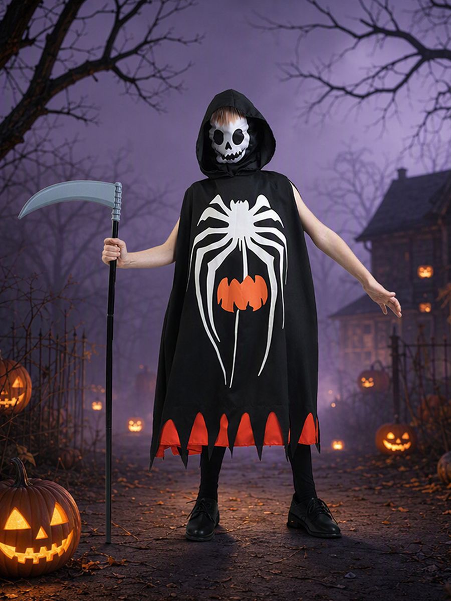 Halloween Party Costume Kids Cloak Pumpkin Spiderweb Skull Ghost Monster Cape photo 2