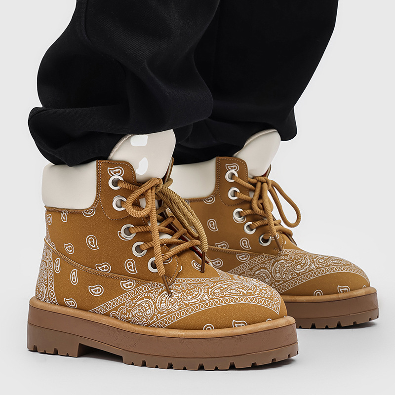 Cashew Flower Pattern High-top Mens Boots photo 3